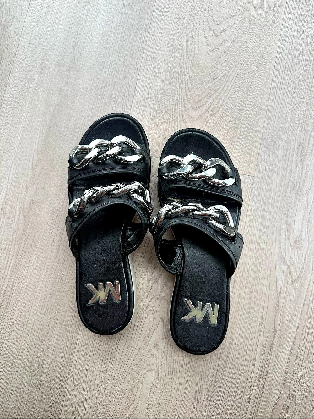 Michael Kors Black Chain Platform Slide Sandals